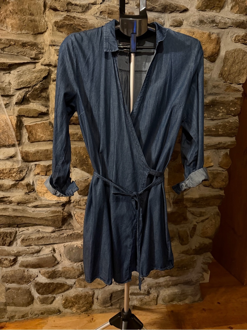 Old Navy Dark Blue Denim Wrap Dress - Long Sleeve